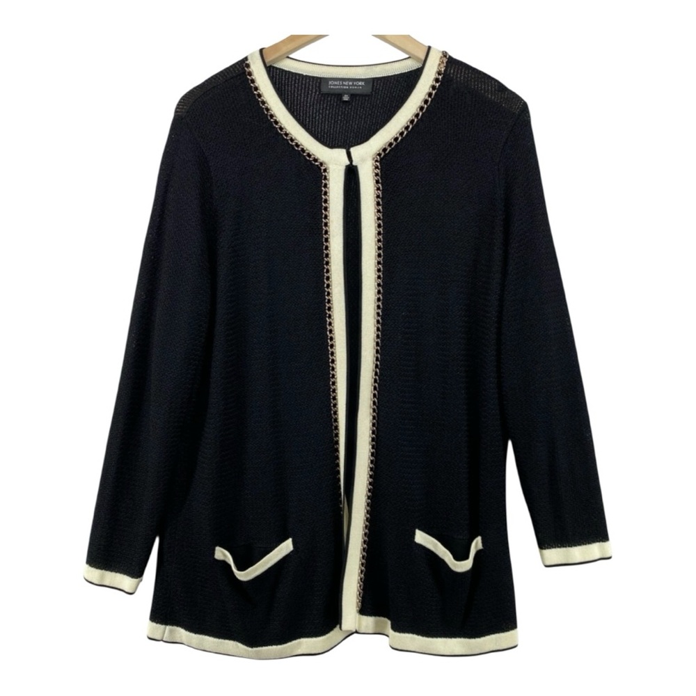 Jones New York Black Open-Front Cardigan Sz M